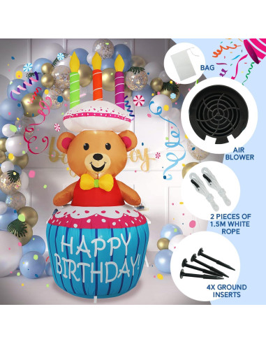 Decoración Inflable Pastel de Cumpleaños 1.22m InfleasJoiy LED