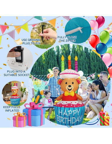 Decoración Inflable Pastel de Cumpleaños 1.22m InfleasJoiy LED