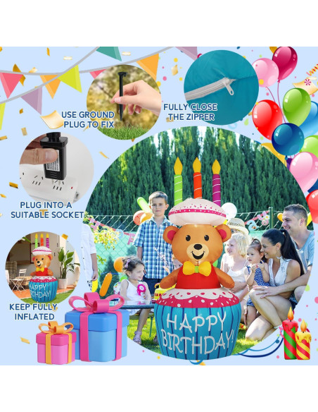 Decoración Inflable Pastel de Cumpleaños 1.22m InfleasJoiy LED