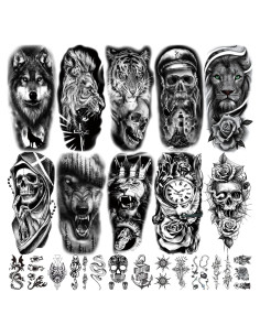22 Hojas Tatuajes Temporales 3D Animales Briyhose