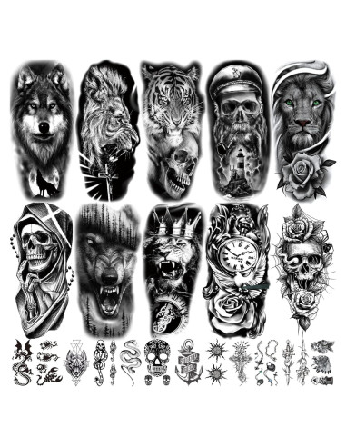 22 Hojas Tatuajes Temporales 3D Animales Briyhose