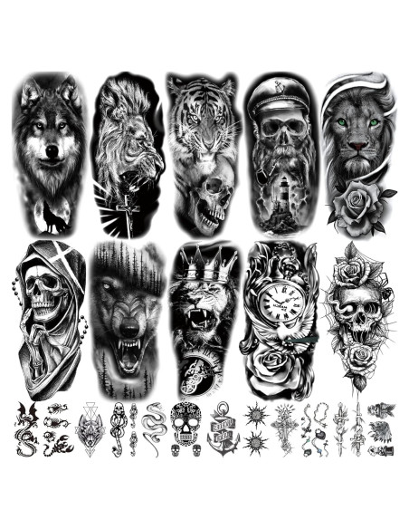 22 Hojas Tatuajes Temporales 3D Animales Briyhose