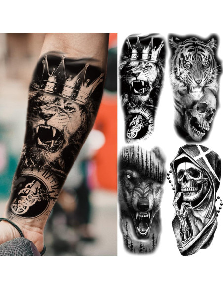 22 Hojas Tatuajes Temporales 3D Animales Briyhose