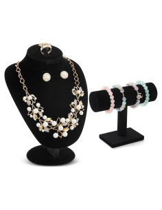 Juego de Exhibición de Joyería RattanView 2 Piezas Terciopelo Negro