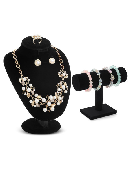 Juego de Exhibición de Joyería RattanView 2 Piezas Terciopelo Negro