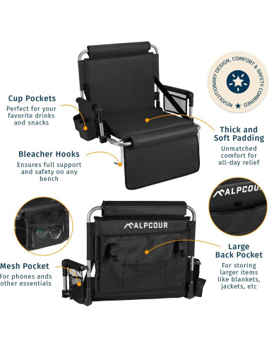 Asiento de Graderías Plegable Alpcour Deluxe Negro 53.34 cm