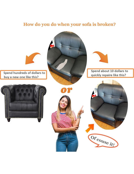 Kit de reparación de cuero IVRYBRI 2 piezas 10x152 cm negro