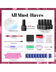 Kit de Esmalte de Uñas JEWHITENY 45 Piezas con Luz UV 48W 2