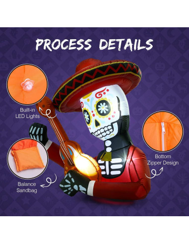 Decoración Inflable Halloween WBHome Calavera 4 Pies con Luz LED
