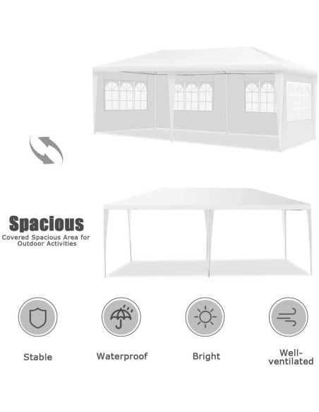 Carpa de Fiesta Dkeli 6.1x3.05m Impermeable con 4 Paredes