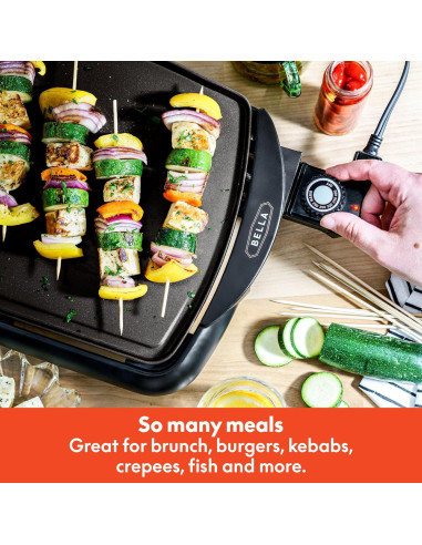 Plancha Eléctrica BELLA 1500W Antiadherente 29.5x58cm Negra