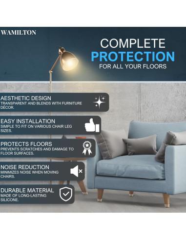 16 Protectores de Suelo para Patas de Silla Wamilton Silicona