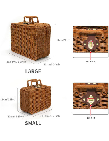 Cesta de Picnic Etnorsu de Mimbre Grande Marrón 29.5x21x12cm