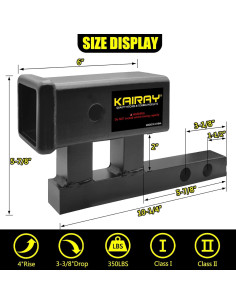 Adaptador de enganche Kairay 1-1/4" a 2" con elevación 10.16 cm 2