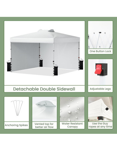 Carpa Plegable GVDV 3x3m Blanca con 2 Paredes Laterales