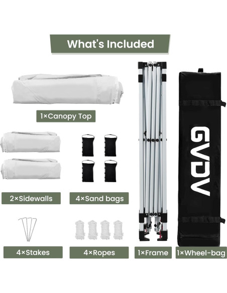 Carpa Plegable GVDV 3x3m Blanca con 2 Paredes Laterales