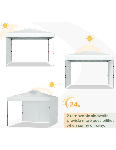 Carpa Plegable GVDV 3x3m Blanca con 2 Paredes Laterales