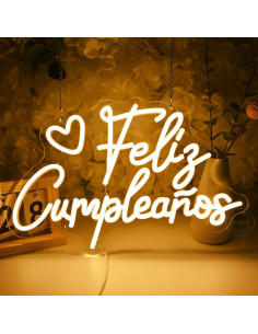 Letrero Neón Feliz Cumpleaños Goldenleader 40x25 cm USB 2