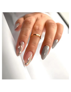 Uñas Postizas Vezocim Almendra Media Grises 24 Piezas