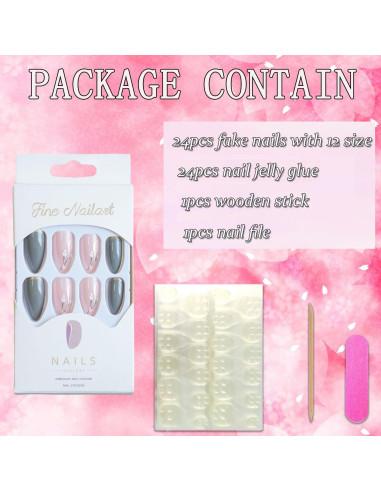 Uñas Postizas Vezocim Almendra Media Grises 24 Piezas