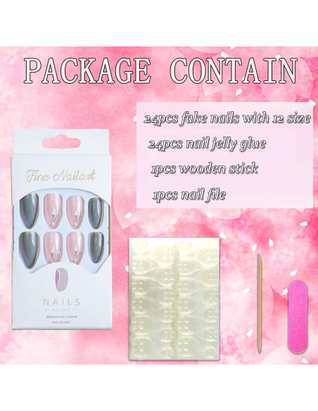 Uñas Postizas Vezocim Almendra Media Grises 24 Piezas