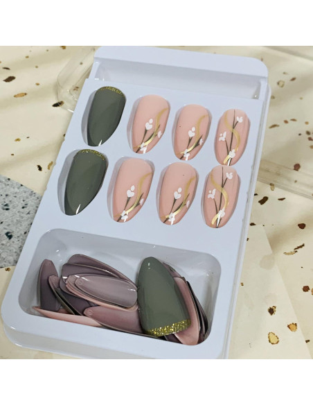 Uñas Postizas Vezocim Almendra Media Grises 24 Piezas