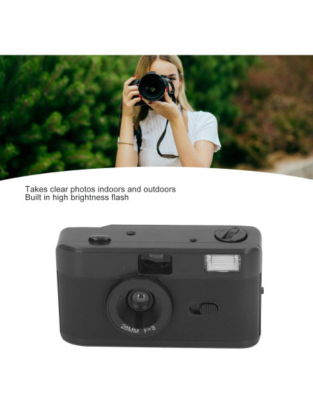 Cámara de película Zyyini 35mm reutilizable con flash - Negro