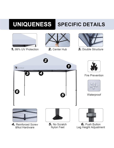 Carpa Plegable 12x12 KUZNAP Blanca Impermeable con Accesorios