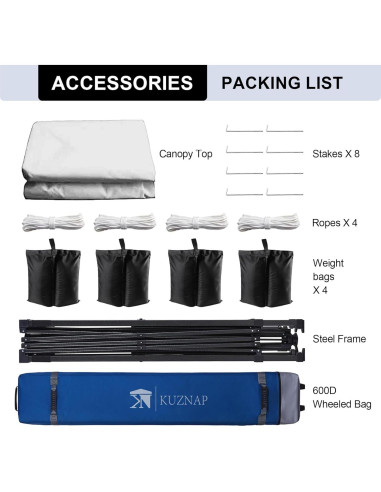 Carpa Plegable 12x12 KUZNAP Blanca Impermeable con Accesorios