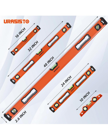 Juego de Niveles URASISTO 5 Piezas Aluminio 25.4 a 121.9 cm