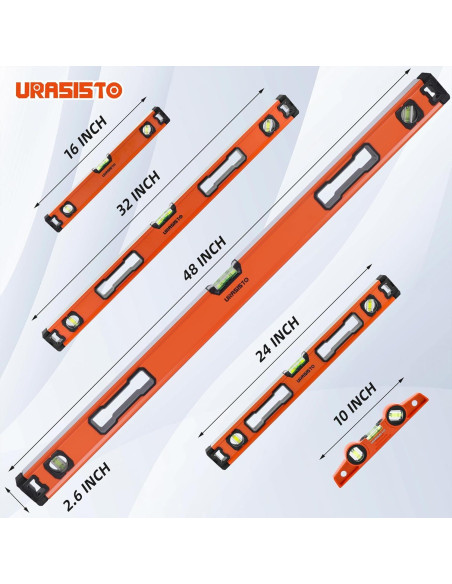 Juego de Niveles URASISTO 5 Piezas Aluminio 25.4 a 121.9 cm