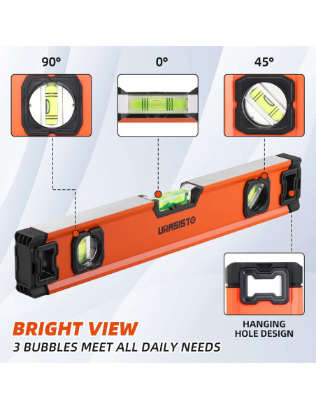 Juego de Niveles URASISTO 5 Piezas Aluminio 25.4 a 121.9 cm