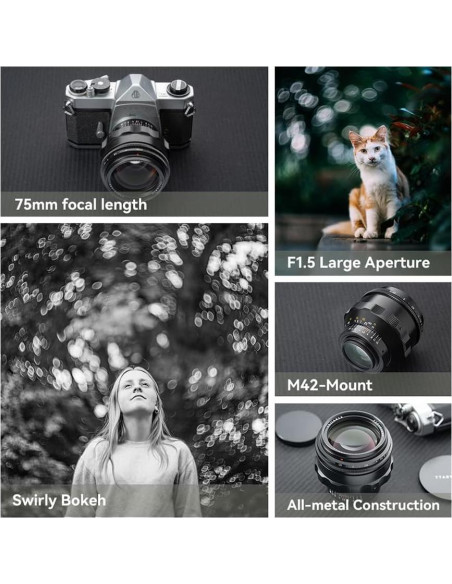 Lente TTArtisan 75mm F1.5 Bokeh Espiral Montura M42 Negro