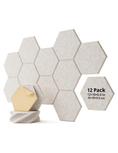 Paquete de 12 Paneles Acústicos Hexagonales Beige 30.48x25.4cm
