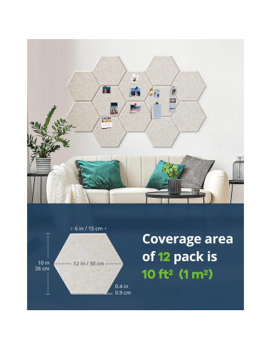 Paquete de 12 Paneles Acústicos Hexagonales Beige 30.48x25.4cm