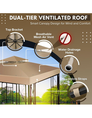 Cubierta de Reemplazo Gazebo Flexzion 3.6x3.6m Beige UV30+