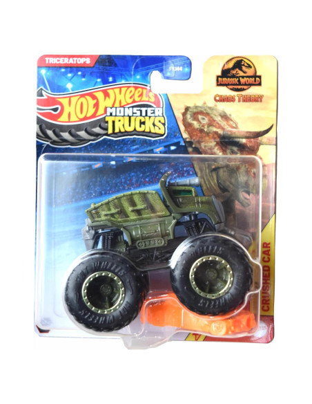 Hot Wheels Monster Trucks Triceratops 1:64 con coche aplastado