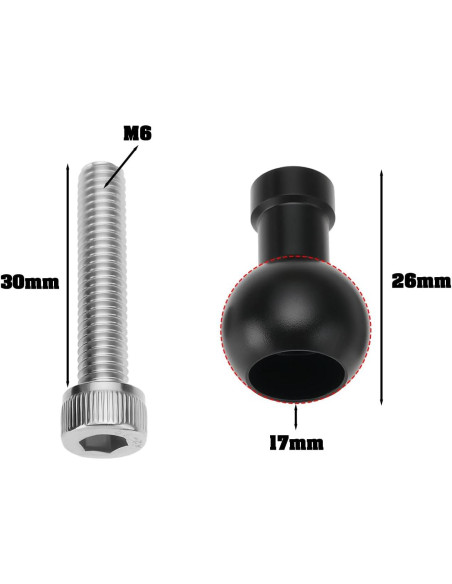 2 Piezas Adaptador de Tornillo M6 con Cabeza de Bola Aluminio