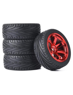 4 Neumáticos de Caucho y Llantas Plásticas RC 1/10 WONFAST Rojo