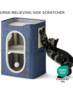Casa para Gatos de 2 Pisos Bedsure Azul 58.4x45.7x35.6 cm 2