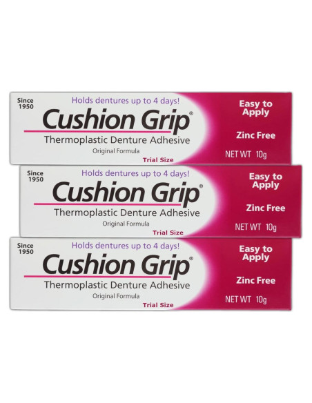 Adhesivo para Dentaduras Cushion Grip 0.35 oz Viaje 3 Piezas