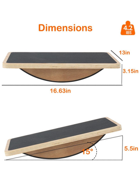 Tabla de Equilibrio Juoe Antideslizante 350LBS Madera 44.45x34.29cm