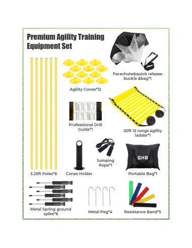 Conjunto de Entrenamiento de Agilidad GHB - 6 Postes, Escalera 6.1m