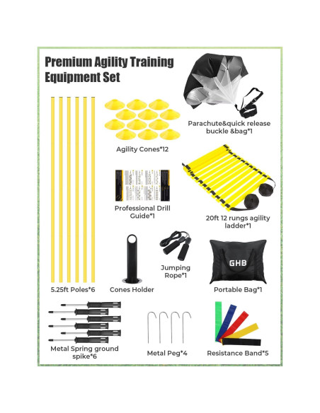 Conjunto de Entrenamiento de Agilidad GHB - 6 Postes, Escalera 6.1m