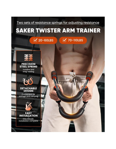 Entrenador de Brazo Twister Saker 20-110kg Ajustable para Fitness