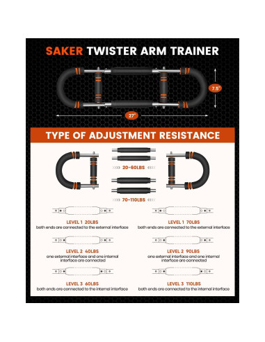 Entrenador de Brazo Twister Saker 20-110kg Ajustable para Fitness