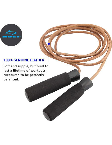 Cuerda de Salto de Cuero HUEY Sport 2.74m Ajustable para Fitness
