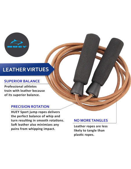 Cuerda de Salto de Cuero HUEY Sport 2.74m Ajustable para Fitness