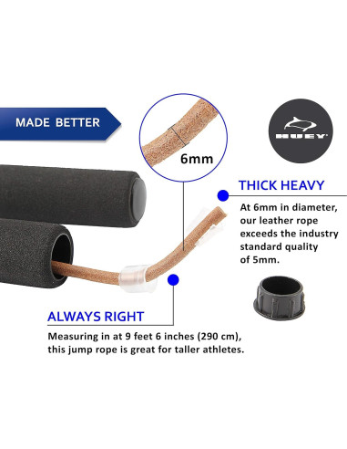 Cuerda de Salto de Cuero HUEY Sport 2.74m Ajustable para Fitness