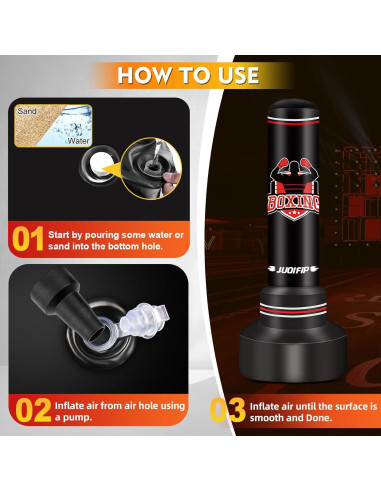 Saco de Boxeo de Pie JUOIFIP 177.8 cm con Guantes y Bomba